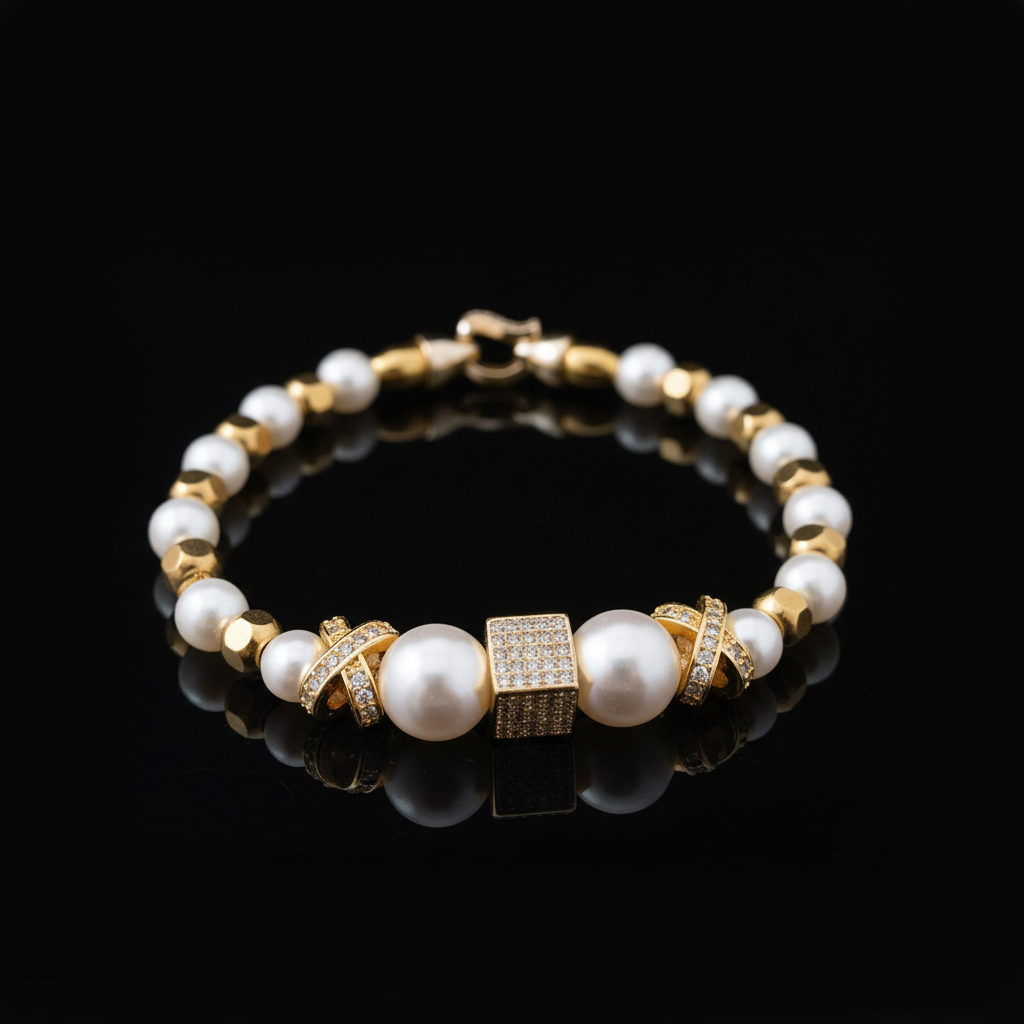 Bracciale “Golden Luxe” con Perle e Dettagli Zirconati