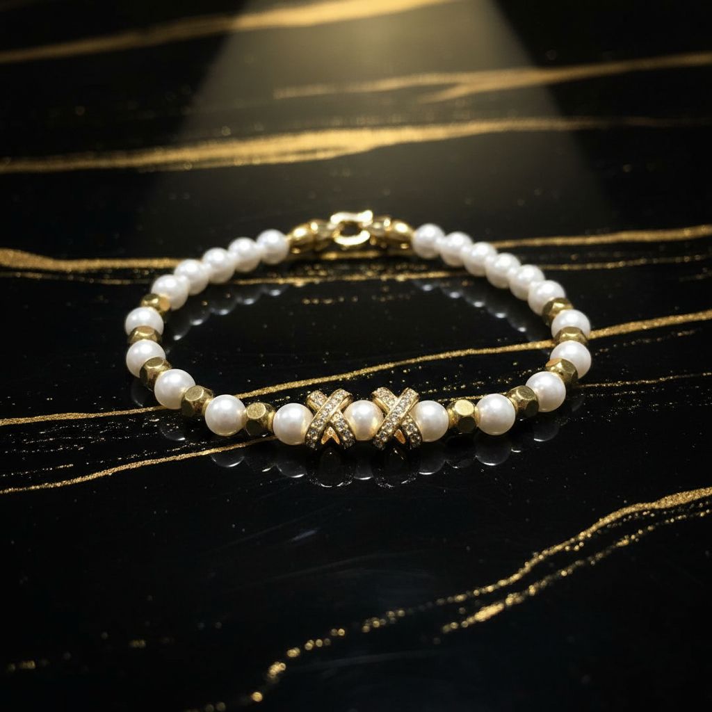 Bracciale Perle e Oro "Eleganza XX" – Design Lussuoso con Dettagli in Zirconi