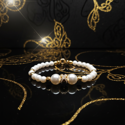 Bracciale Perle & Oro "X Charm" – Eleganza e Lusso per Ogni Occasione